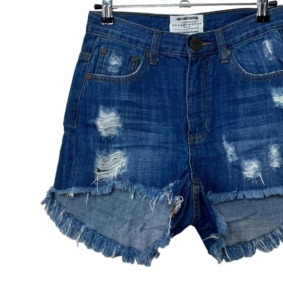ONE TEASPOON for Free People Bonita Denim Shorts Blue Distressed Women’s Size 26 - Picture 3 of 12